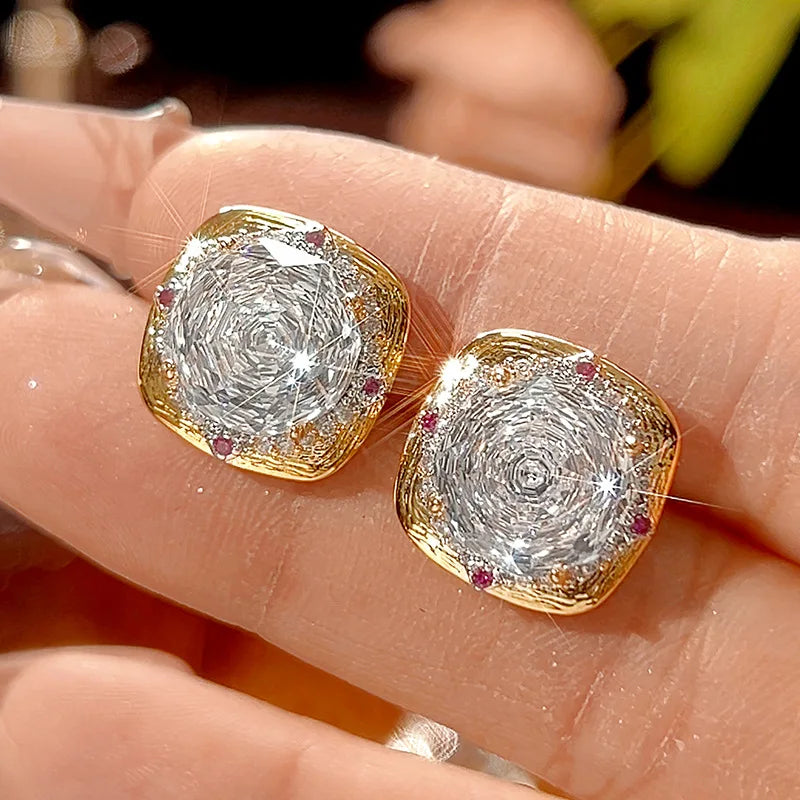 REDheart Fashion Trendy Flower Design Zircon Brilliant Cut 18K Gold Plated Women's Retro Suit Accessories Copper Set Brushed Road Opening