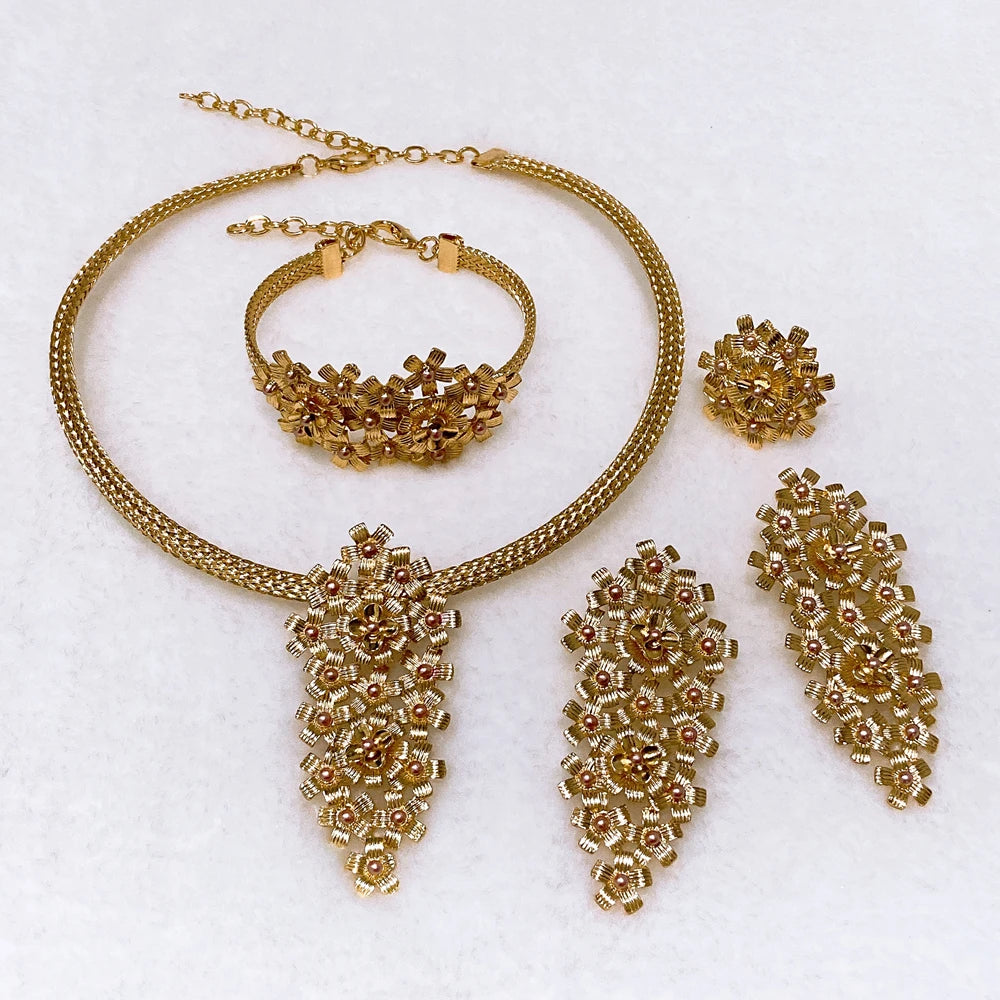 Brazilian Flowers Jewelry Sets Gold Rose Italian Jewelry Set Wedding Party Brass Necklace Bracelet Earrings Ring Jewelry