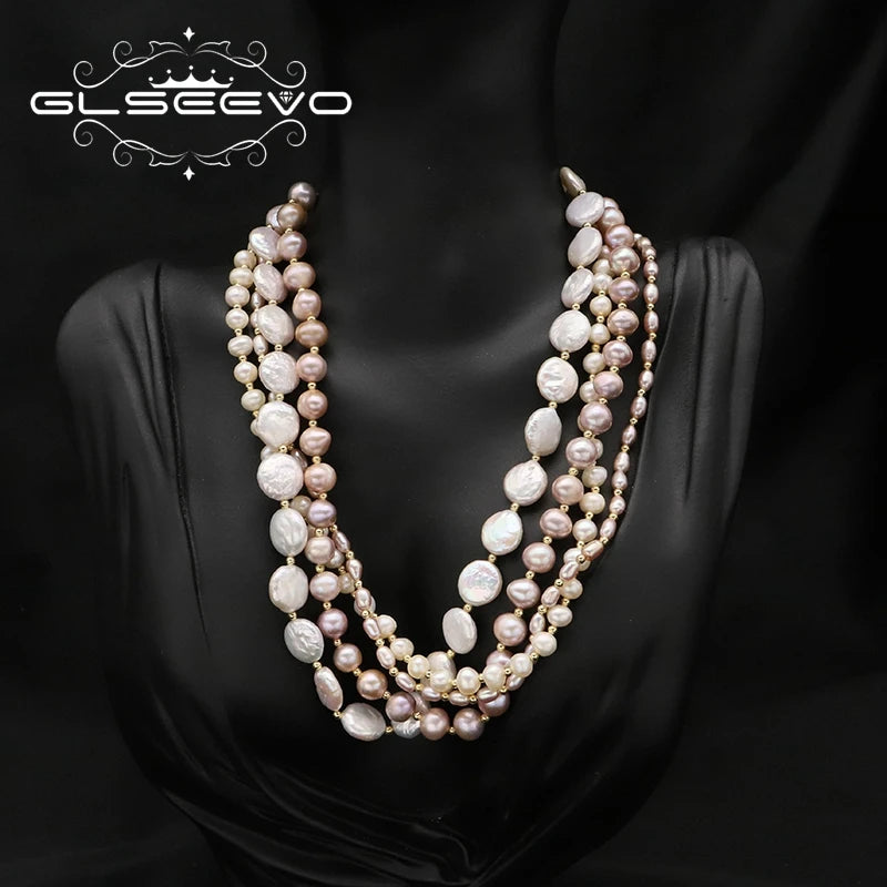 Natural Baroque Pearl Multilayer Beaded Necklace Fashion Luxury Vintage Women'S Party Fine Jewelry Necklace
