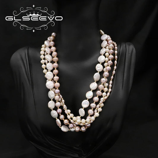 Natural Baroque Pearl Multilayer Beaded Necklace Fashion Luxury Vintage Women'S Party Fine Jewelry Necklace