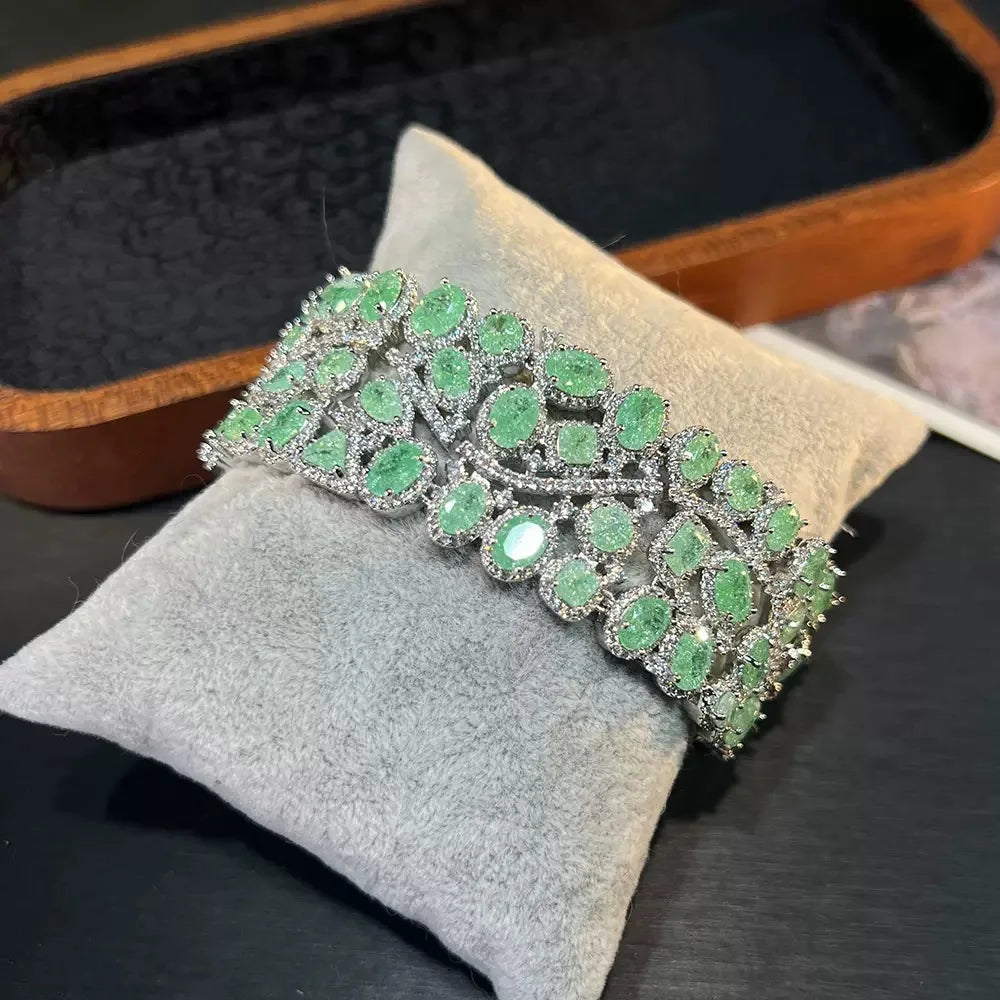 XOTICA TIANSHE Luxury Green Flower Open Ring Dangle Earrings Bracelet & Vintage Wedding Party Jewelry For Women