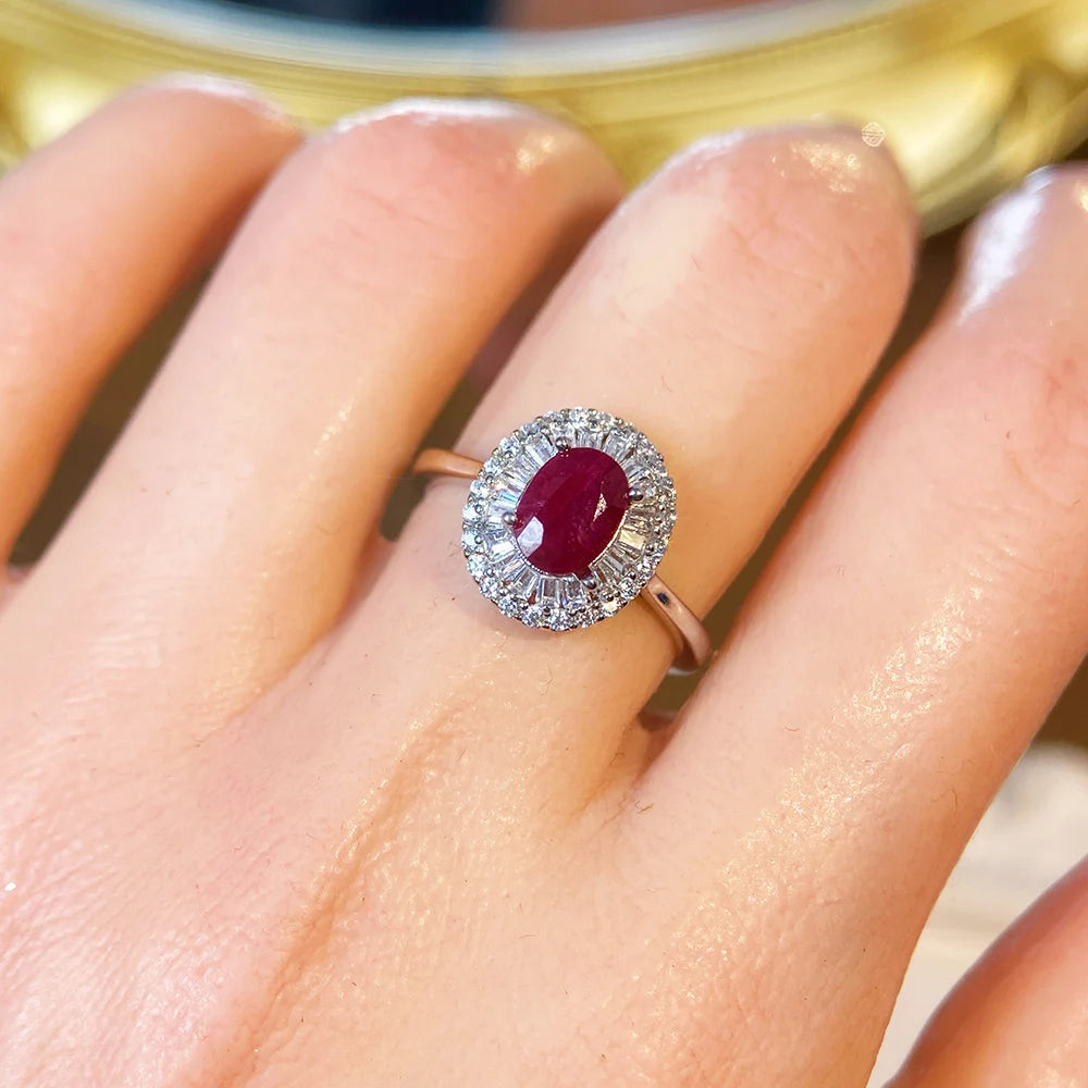 Gioiellieri Fine Rhodium Plated Silver Gemstone Ring with Natural Ruby Prong Setting Certified Engagement Wedding Ring for Anniversary Gift