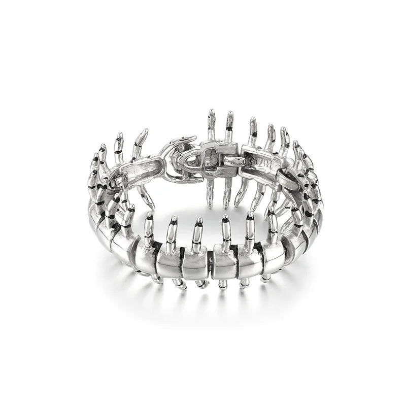 VIKING Mens Punk Centipede & Lizard Links Bracelet – Silver Stainless Steel