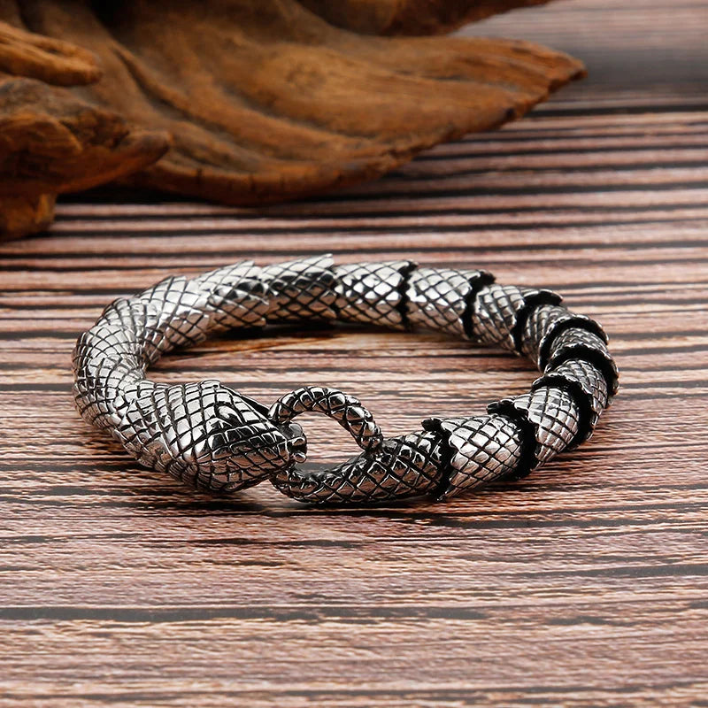 VIKING Mens Punk Vivid Snake Links Bracelet – Oxidized Black & Silver