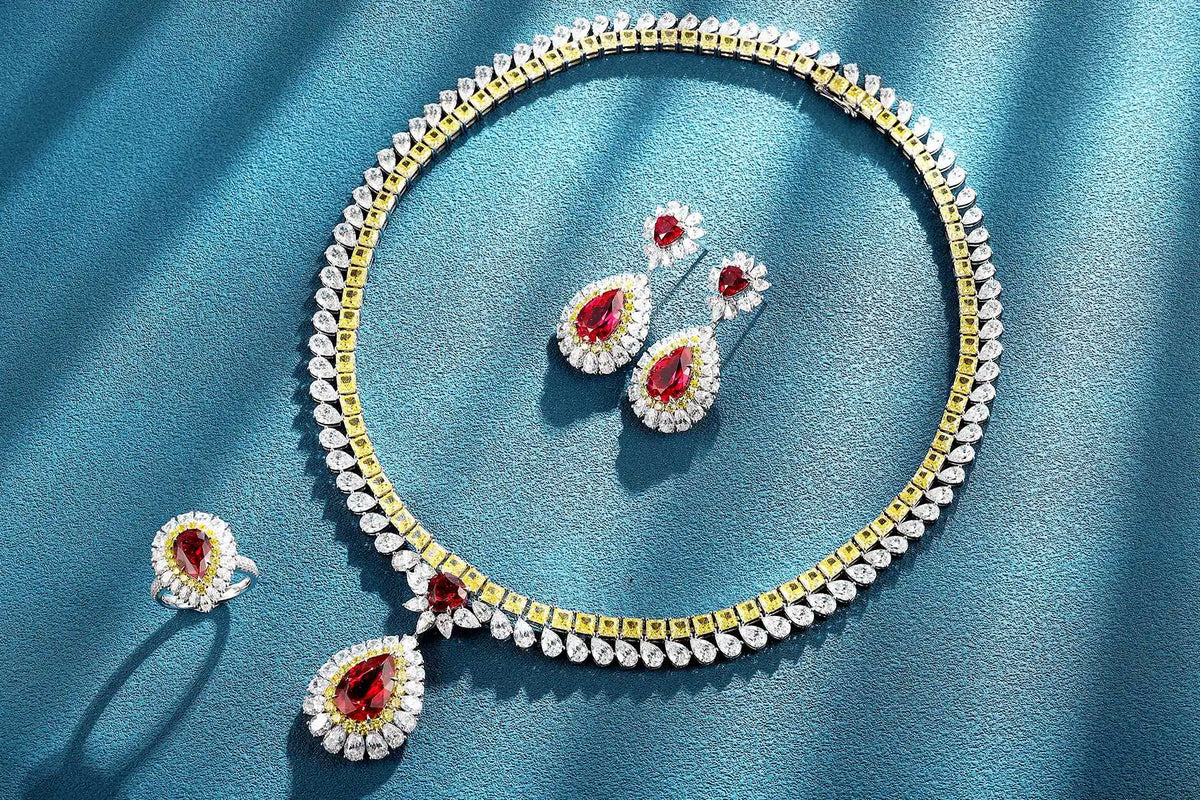 Gemfiori Anster Luxury Ruby Necklace Delicate Stone Fashion Jewelry Necklaces for Women Earrings Jewelry