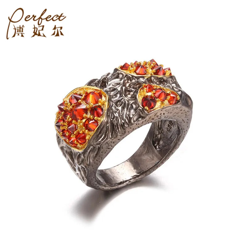 Fashion Red Zircon Design Engagement Wedding 925 Silver Ring Jewelry For Women