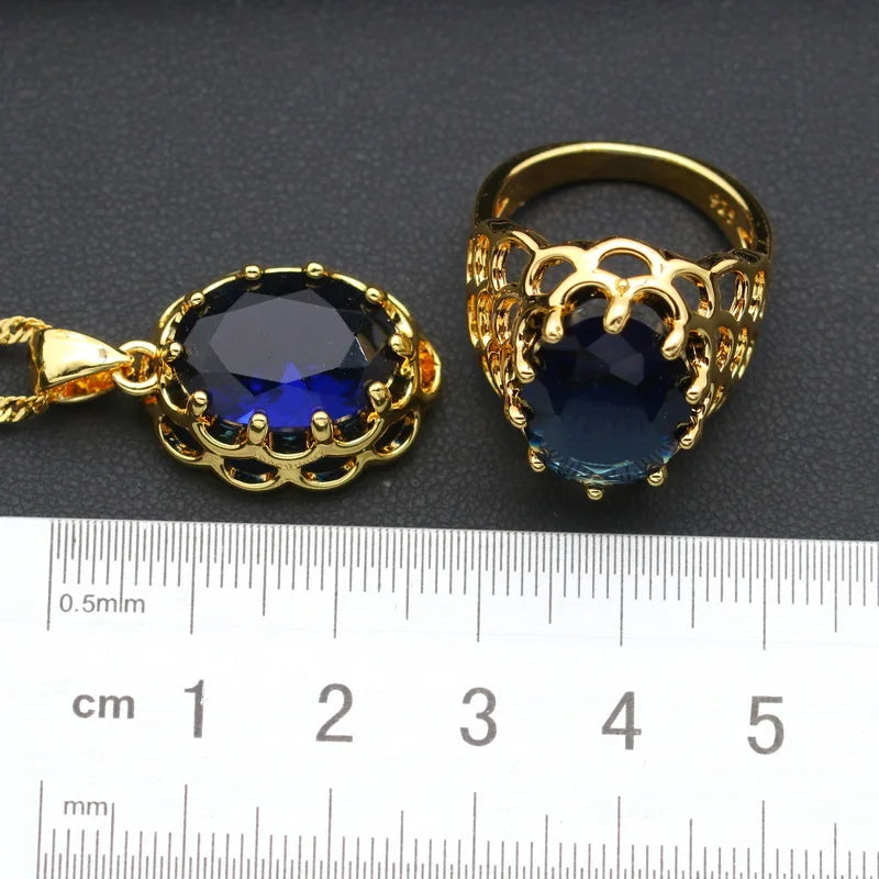 XOTICA Classic Gold Plated Custom Wedding Jewelry Set for Women Includes Earrings Pendant Ring with Zircon Stones for Parties