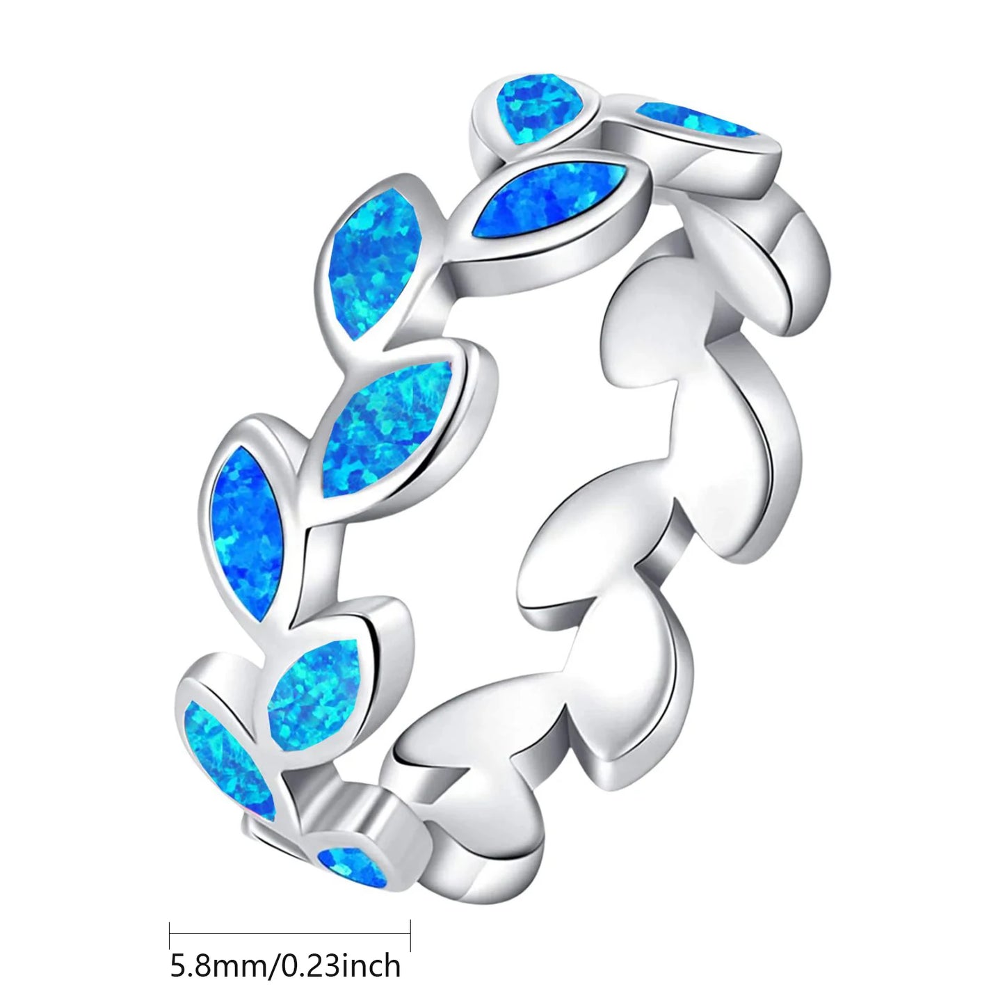 Leaf-Shaped Blue Opal Twisted Ring | Iridescent Gem Inlay Band | Nature-Inspired Fashion Jewelry for Women Trendy Wear