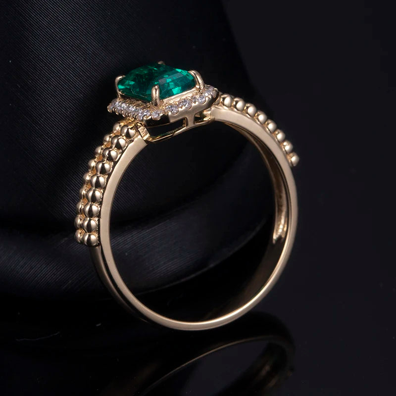 Messi Jewelry 18k Yellow Gold  1-1.5ct Lab Grown Emerald Emerald Cut halo Ring