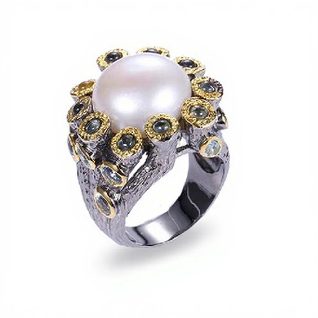 Freshwater Button Pearl 925 Sterling Silver Ring