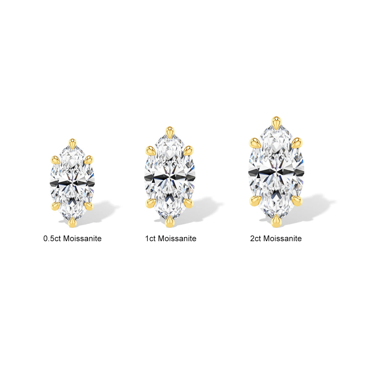 Gioiellieri Classic Luxury Jewellery 6 Prongs Woman Birthday Gift 14K Gold Marquise Cut Moissanite Diamond 0.5ct 1ct 2ct Stud Earrings