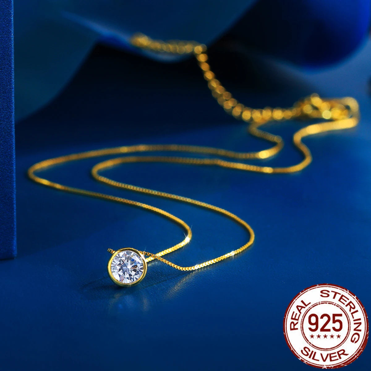 S&S 925 Sterling Silver 7mm CZ Round Pendant Necklace – Gold Plated – Collection
