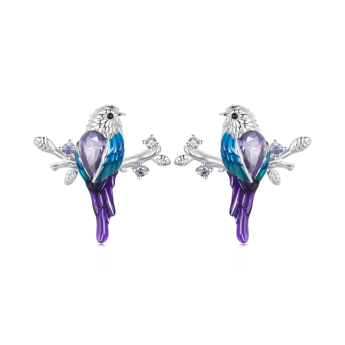 S&S 925 Silver Enamel Kingfisher Jewellery Set – Necklace, Pendant & Earrings – Platinum Plated – Collection