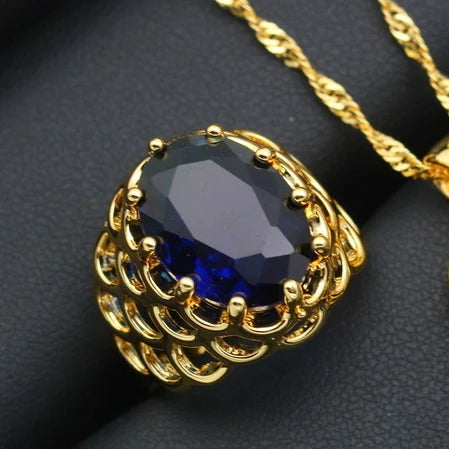 XOTICA Classic Gold Plated Custom Wedding Jewelry Set for Women Includes Earrings Pendant Ring with Zircon Stones for Parties
