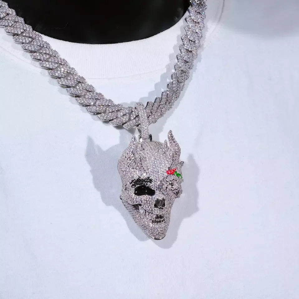BiG-BOSS Bling Full Diamond 3 Colors Cool Rock Punk Men Jewelry Micro Pave CZ Iced Out Big 3D Shaped Skull Pendant Hip Hop Necklace