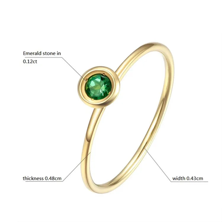 Gemfiori Messi Jewelry Classic Chic Emerald Stone Solitary 14k 18k Yellow Gold Ring for Women