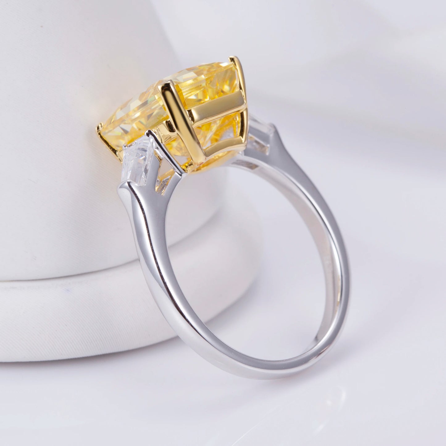 Messi Jewelry MSR-961 High Carbon Cubic Zircon Yellow Diamond Ring Jewelry S925 Radiant Cut Solitaire  Engagement Wedding Ring