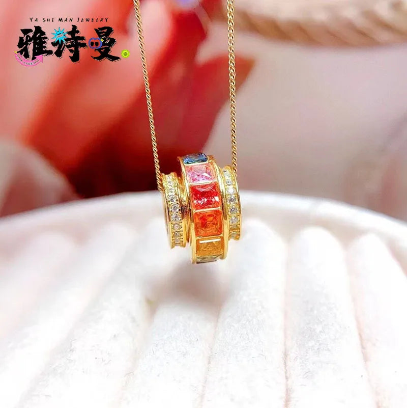 Gioiellieri New Design Rose Gold Plated Natural Fancy Colored Sapphire Fashion 925 Sterling Silver Fine Jewelry Engagement Pendant Necklace