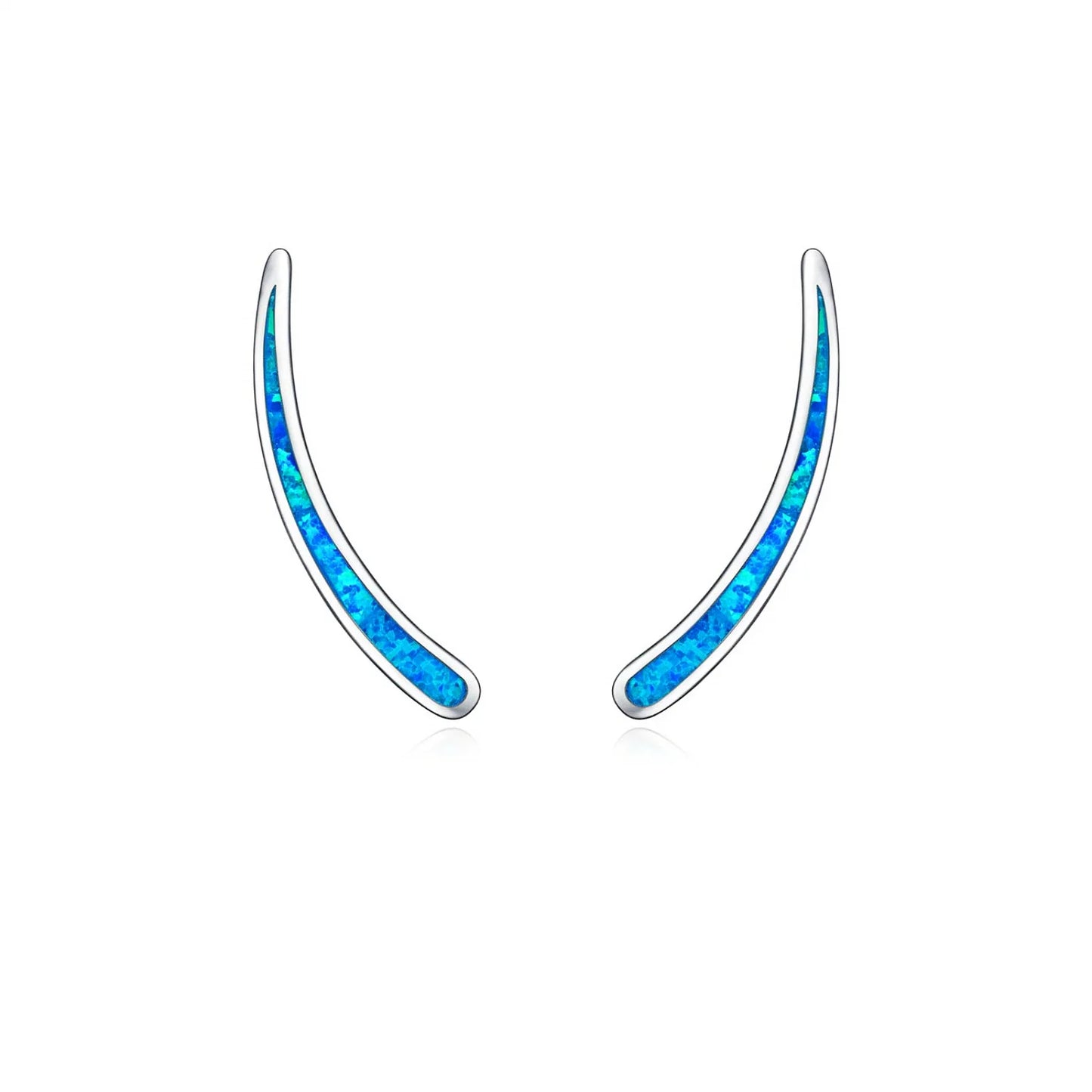 Sleek Crescent Opal  Earrings - Blue Fire Opal Inlaid Curved Frame Design | Minimalist Daily Jewelry Bulk Gifts
