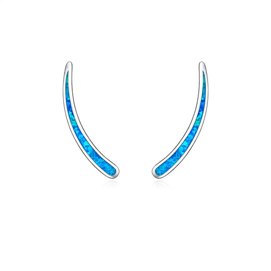 Sleek Crescent Opal  Earrings - Blue Fire Opal Inlaid Curved Frame Design | Minimalist Daily Jewelry Bulk Gifts