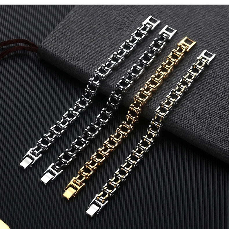 REBEL Export Hip Hop Stainless Steel Bike Chain Bracelet Adjustable Waterproof Gift Ready Men Jewelry Accessory