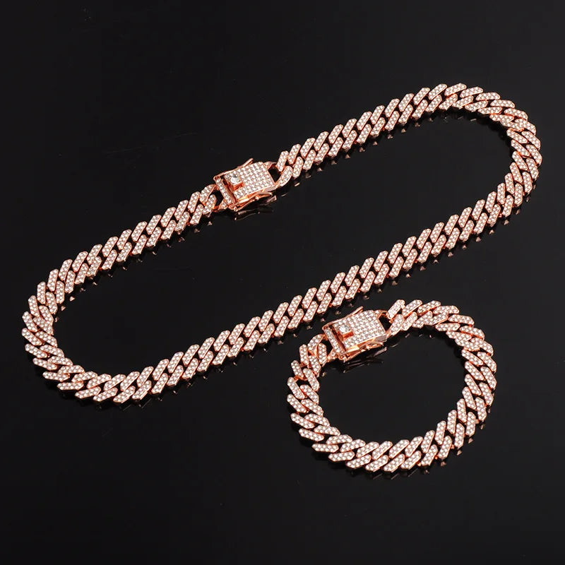 BiG-BOSS NEW Product Hip Hop Cuban Link Chain Choker Necklace Iced Out Rapper Crystal Necklace Fashion Bling Rhinestone Jewelry Gift