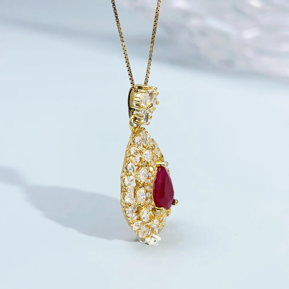 Gioiellieri Ruby Pendant for Necklace with Natural Red Gemstone 925 Sterling Silver July Birthstone Fine Jewelry Luxury Engagement Wedding