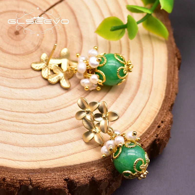 Natural Green Jade Drop for Wife Mother Women Luxury Gift Fresh Water Pearl Jewellery Earrings Bulk