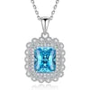 925 Sterling Silver Classic Square Blue Zircon Pendant Necklace | Luxury Blue Stone Clavicle Chain Birthday Gift for Women