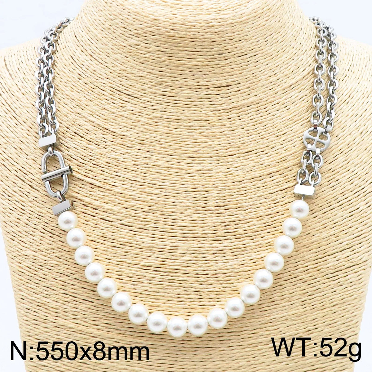 REBEL Unisex Elegant Noble Style Stainless Steel&Pearls Necklace