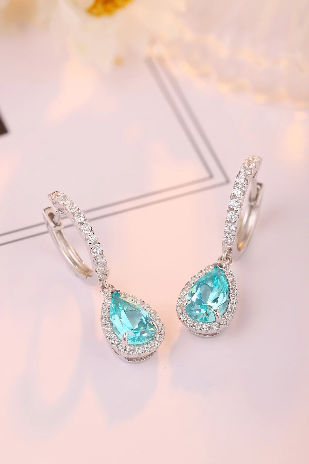 Gemfiori China Factory New Design PearStyle Colored Gemstone Cultivated Paraba Earrings