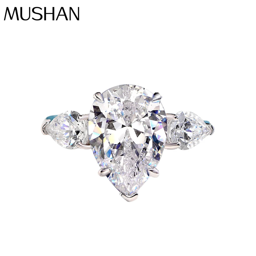 MUSHAN Jewelry Factory S925 Silver European and American Water Drop 10*14 High Carbon Diamond 6 Carat Simple and Individual Ring