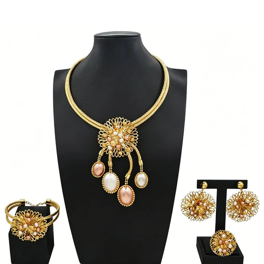 Italian Jewelry Set Alloy Brazilian Jewelry Sets Wedding Party Pendant Necklace Bracelet Ring Earrings Jewelry Set  HS2602625