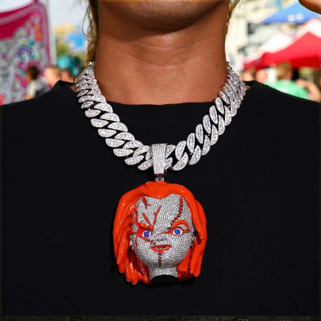 BiG-BOSS Hip Hop Gold Plated Copper Alloy Custom Men's Necklace 5A Zircon Iced Out Big 3D Cartoon Enameling Pendant Charm