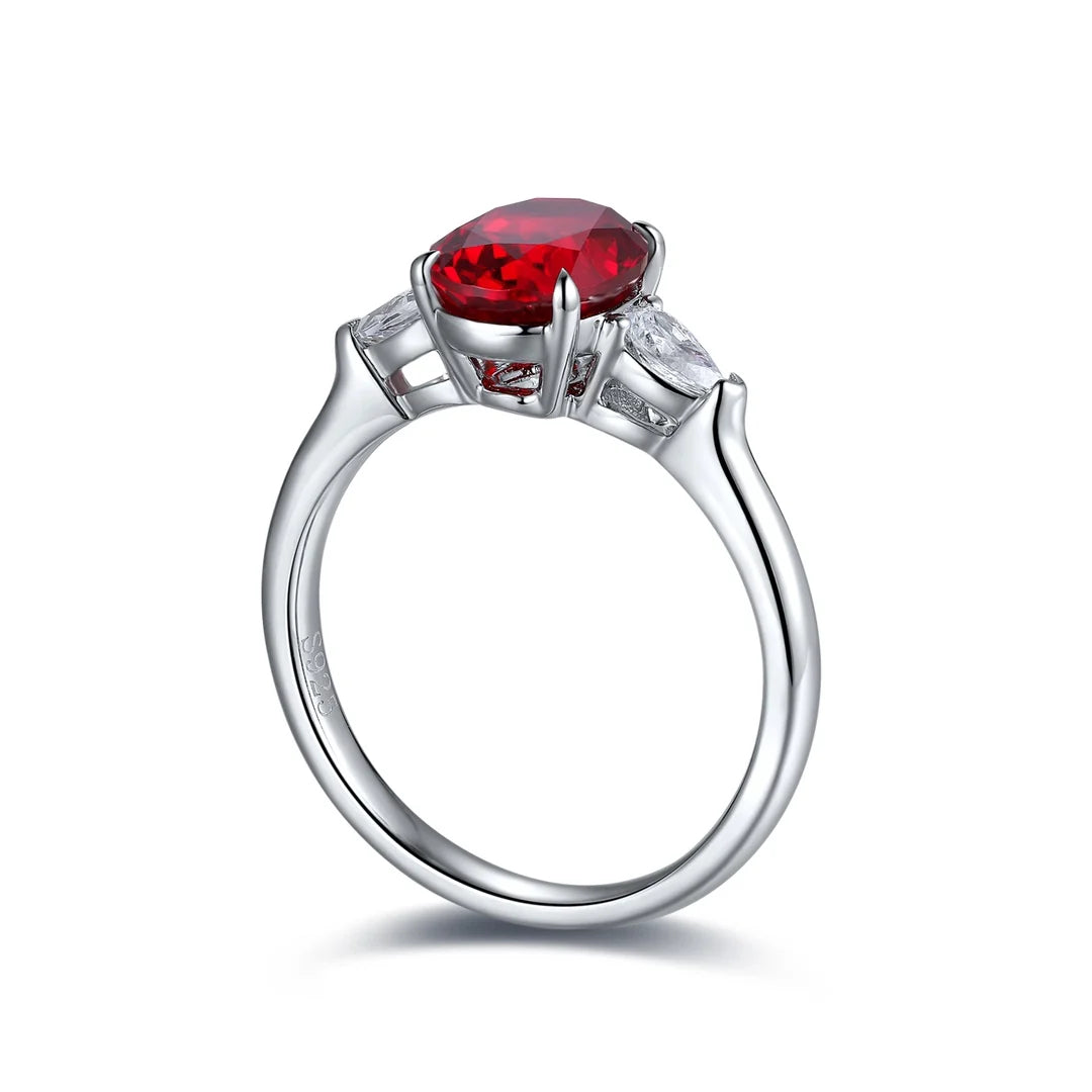 Gemfiori Anster Lab Made Diamonds and Ring S925 Sterling Silver Oval Cut Lab Created Ruby Women Ring