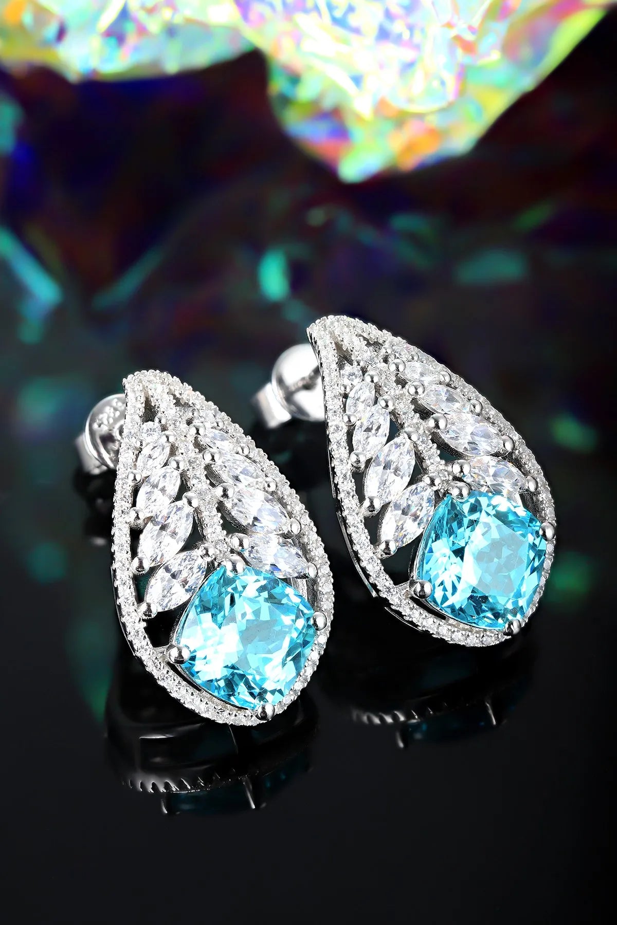 Gemfiori Anster High Quality S925 Lab Grown Paraiba Earring Stud Dainty Gemstone Stud Earrings for Women Daily Wear Gift