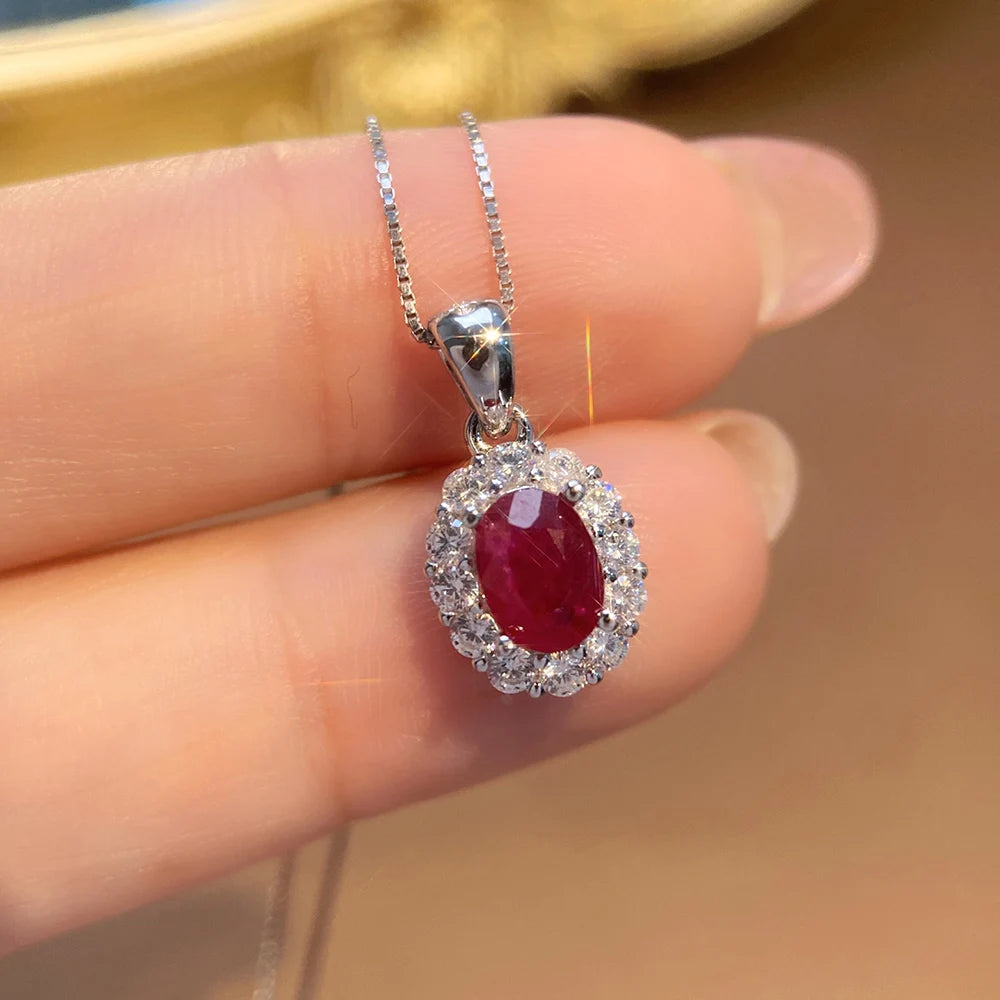Gioiellieri Natural Red Ruby Pendant Necklace S925 Sterling Silver Fine Jewelry for Women Fashion Gemstone Charm Anniversary Gift