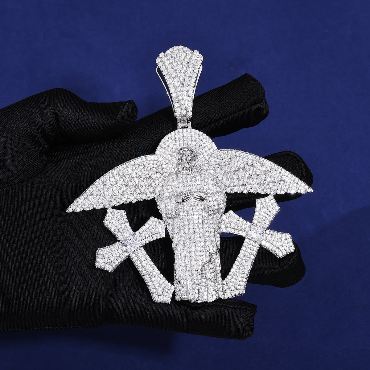 Fashion Hip Hop Jewelry Christian Charm 18K Gold Plated VVS Moissanite Diamond Iced Out Wing San Judas Tadeo Pendant with Cross