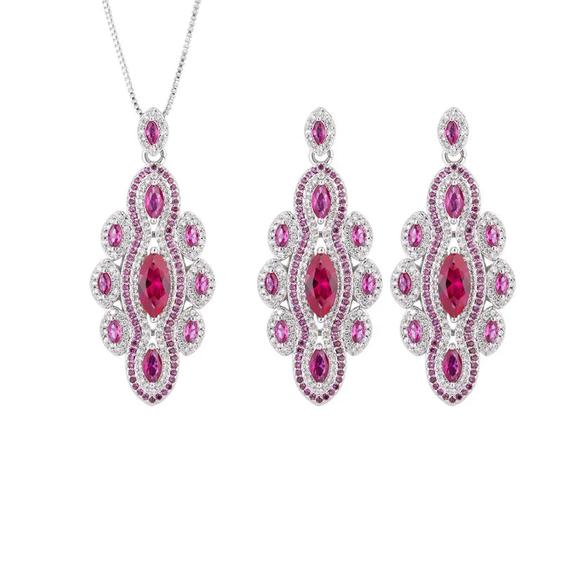 Gemfiori Retro Court Style Jewelry Bridal Gown Fashionable Water Droplet Flower Sexy Sparkling Zirconium Earring Pendant Set