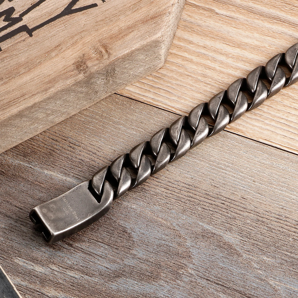 VIKING Mens Classic Cuban Link Chain Bracelet – Oxidized Black Stainless Steel
