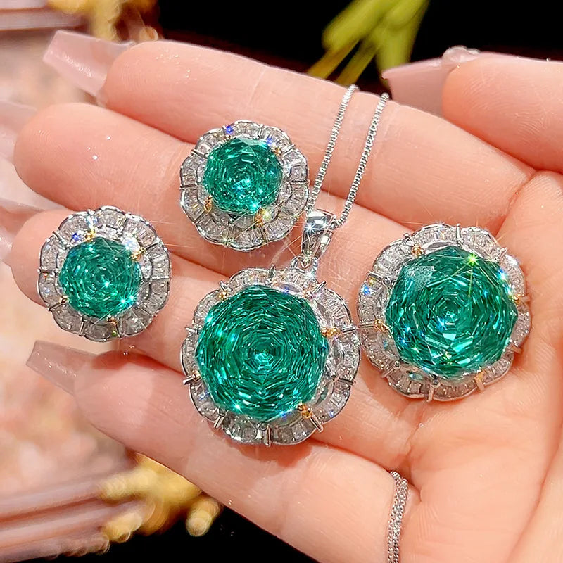 Gemfiori 2025 New Jewelry Gold Plated Rose Green Fashion Luxury Set Bridal Wedding Dress Adult Ceremony Banquet Fashion Accessories
