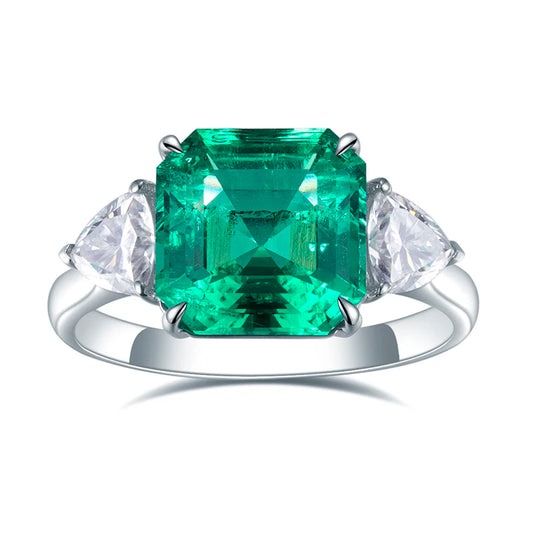 Gemfiori Messi Jewelry MSR-645 18K Gold Three Stone Engagement Ring 3CT Asscher Cut Lab Grown Emerald Ring