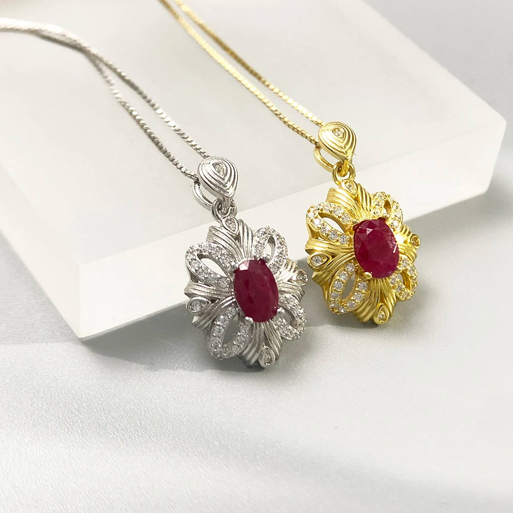 Gioiellieri Teardrop Ruby Pendant with Natural Red Gemstone for Women 925 Sterling Silver July Birthstone Fine Jewelry Elegant Wedding Gift