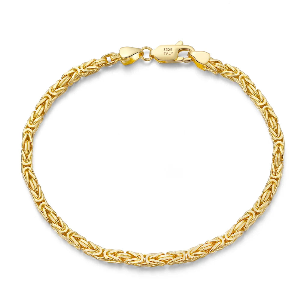 S&S RINNTIN BSB122 Handmade Italian 925 Sterling Silver 18K Gold 2.5mm Flat Byzantine Link Chain Bracelet for Women Men