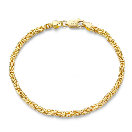 RINNTIN BSB122 Handmade Italian 925 Sterling Silver 18K Gold 2.5mm Flat Byzantine Link Chain Bracelet for Women Men