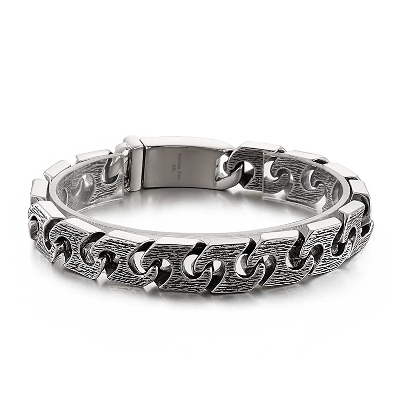 KALEN Men 220mm Silver/Grey Punk Stainless Steel Links Bracelet
