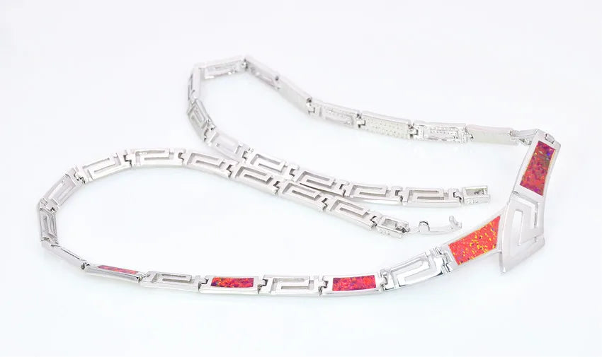 Vibrant Red Opal Gold Plated Trendy Statement Necklace | Hawaiian-Inspired Western Fashion Long Sweater Chain-Daily Wear