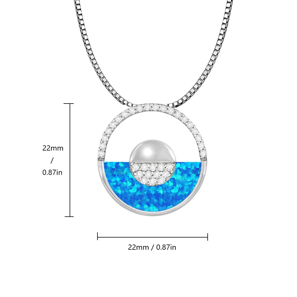 Ins Style Hawaiian Blue Opal Necklace - Round Charm Statement Sweater Chain Boho Jewelry