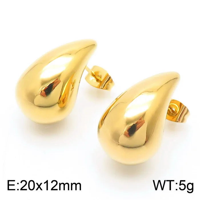 REBEL High-quality Fashion Chubby Water Drop Stainless Steel Hollow Earrings Necklace Charm Temperament Jewelry Set