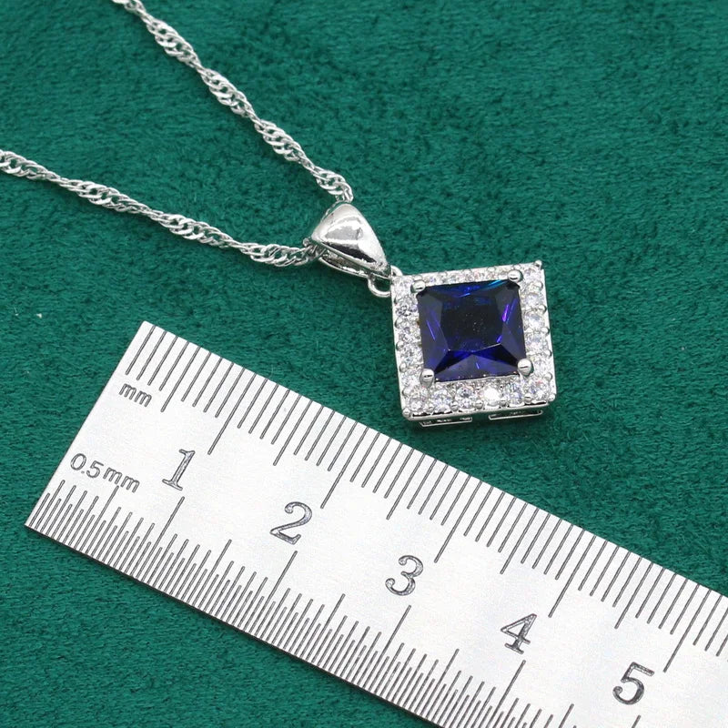 XOTICA Silver 925 Ladies Sets Blue Zircon Long Earrings Ring Pendant Bracelet Alloy Material-for Wedding Party Gift Sets for Women
